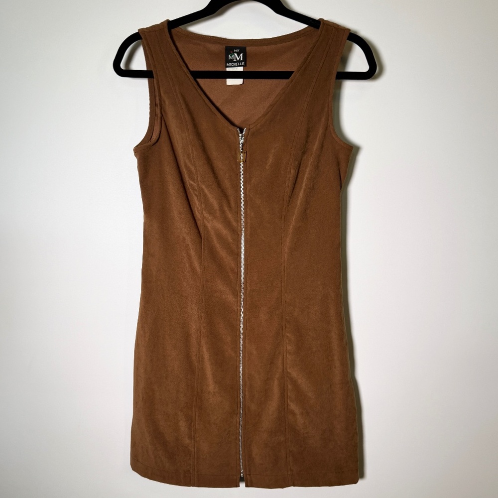 Vintage My Michelle - Soft Zip Front Mini Dress Brown – Made in USA Size 9/10